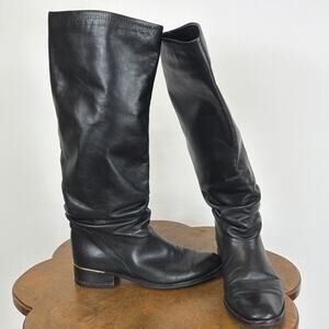 Sudini Black Italian Leather Tall Riding Boots Silver Detail Heel Women's 8.5